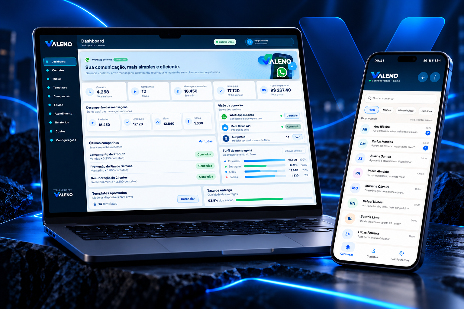 Connect Valeno em desktop e mobile
